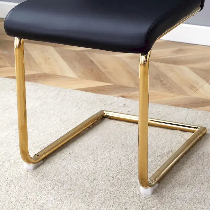 PU Dining Chair Set, Uniquely Designed Black Dining Chairs, Pu Material, Paired With Gold Metal Chair Legs (Set Of 4)