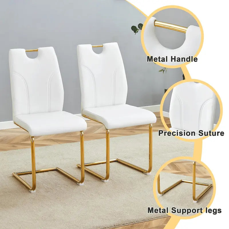 PU Dining Chair Set, Uniquely Designed Black Dining Chairs, Pu Material, Paired With Gold Metal Chair Legs (Set Of 4)