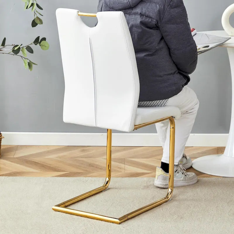 PU Dining Chair Set, Uniquely Designed Black Dining Chairs, Pu Material, Paired With Gold Metal Chair Legs (Set Of 4)