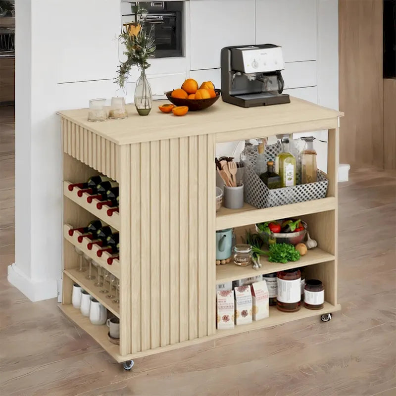 Rolling Kitchen Island with Drawer,Wine Rack,Lockable Casters
