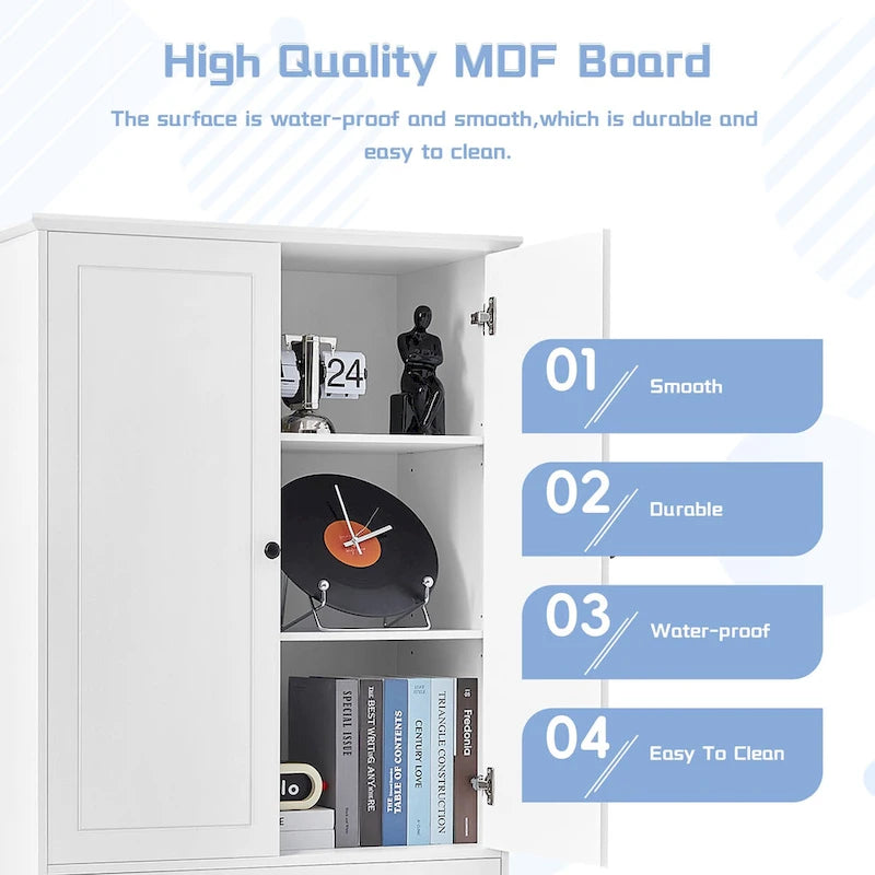 Freestanding Bathroom Storage Cabinet with Doors & 3 Large Drawers, Adjustable Shelves, Tall Linen Tower for Towels & Toiletries