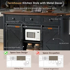 53.7 Farmhouse Kitchen Island With Power Outlet, 2 Sliding Barn Door, Kitchen Storage Island With Drop Leaf, Spice Rack