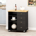 Kitchen Island On Wheels With Door, 2 Drawer, 3 Shelf, 31.5 Width Rolling Kitchen Table With Storage Cabinet