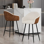 Roomfitters 26.5 Modern Upholstered Counter Stools, Set of 2 Bar Height Chairs with Metal Legs and Cushioned Seat, Beige+Brown