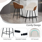 Roomfitters 26.5 Modern Upholstered Counter Stools, Set of 2 Bar Height Chairs with Metal Legs and Cushioned Seat, Beige+Brown