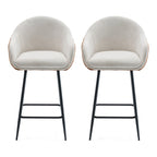 Roomfitters 26.5 Modern Upholstered Counter Stools, Set of 2 Bar Height Chairs with Metal Legs and Cushioned Seat, Beige+Brown