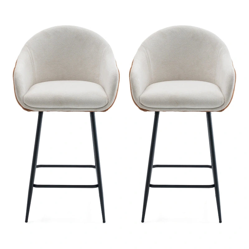 Roomfitters 26.5 Modern Upholstered Counter Stools, Set of 2 Bar Height Chairs with Metal Legs and Cushioned Seat, Beige+Brown