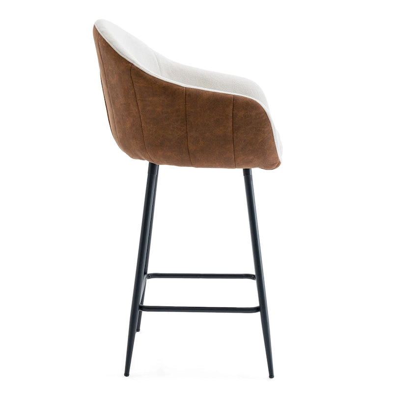 Roomfitters 26.5 Modern Upholstered Counter Stools, Set of 2 Bar Height Chairs with Metal Legs and Cushioned Seat, Beige+Brown