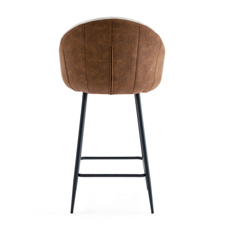 Roomfitters 26.5 Modern Upholstered Counter Stools, Set of 2 Bar Height Chairs with Metal Legs and Cushioned Seat, Beige+Brown