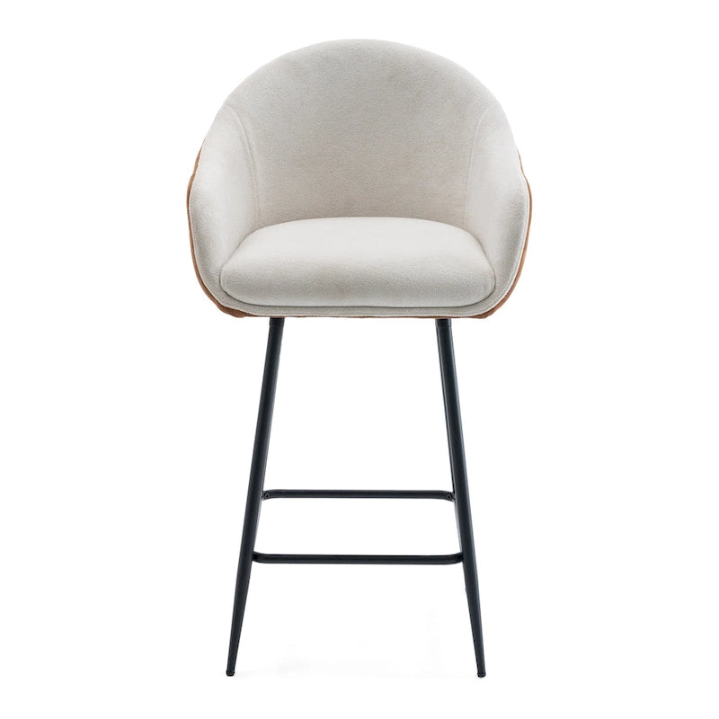 Roomfitters 26.5 Modern Upholstered Counter Stools, Set of 2 Bar Height Chairs with Metal Legs and Cushioned Seat, Beige+Brown