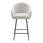 Roomfitters 26.5 Modern Upholstered Counter Stools, Set of 2 Bar Height Chairs with Metal Legs and Cushioned Seat, Beige+Brown