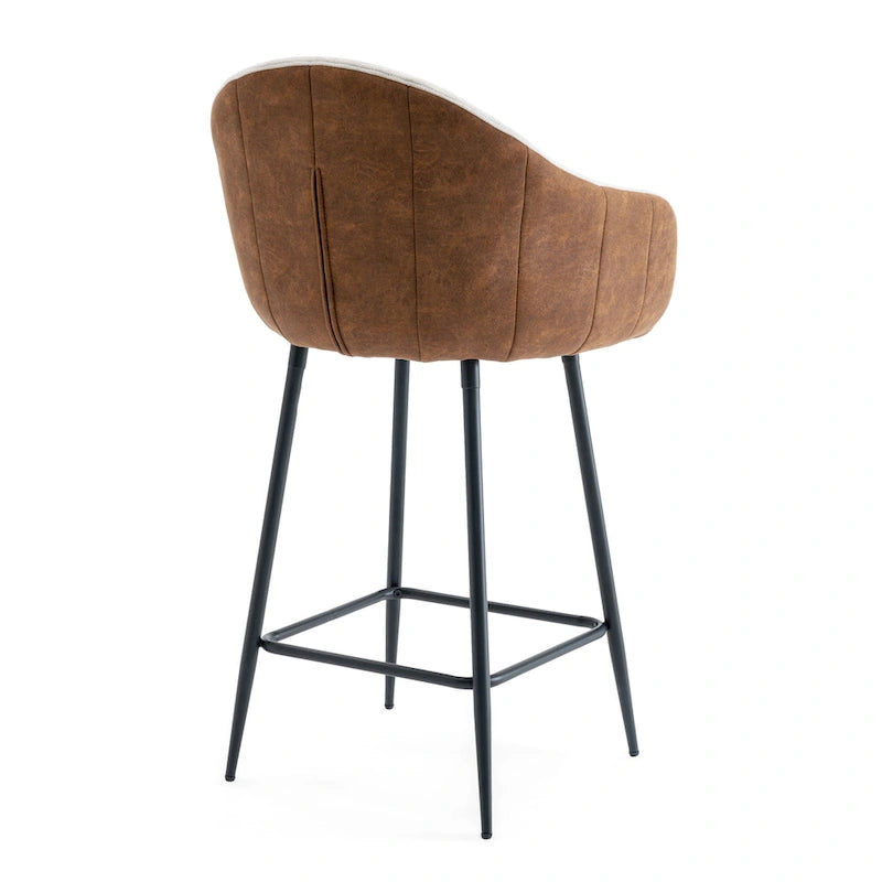 Roomfitters 26.5 Modern Upholstered Counter Stools, Set of 2 Bar Height Chairs with Metal Legs and Cushioned Seat, Beige+Brown