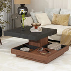 Modern 2-Tier Square 360Rotating Coffee Table with 3 Detachable Tray