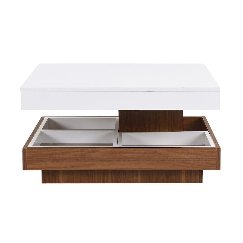 Modern 2-Tier Square 360Rotating Coffee Table with 3 Detachable Tray