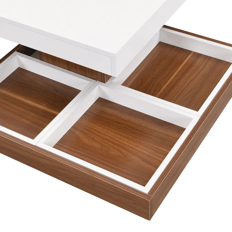 Modern 2-Tier Square 360Rotating Coffee Table with 3 Detachable Tray
