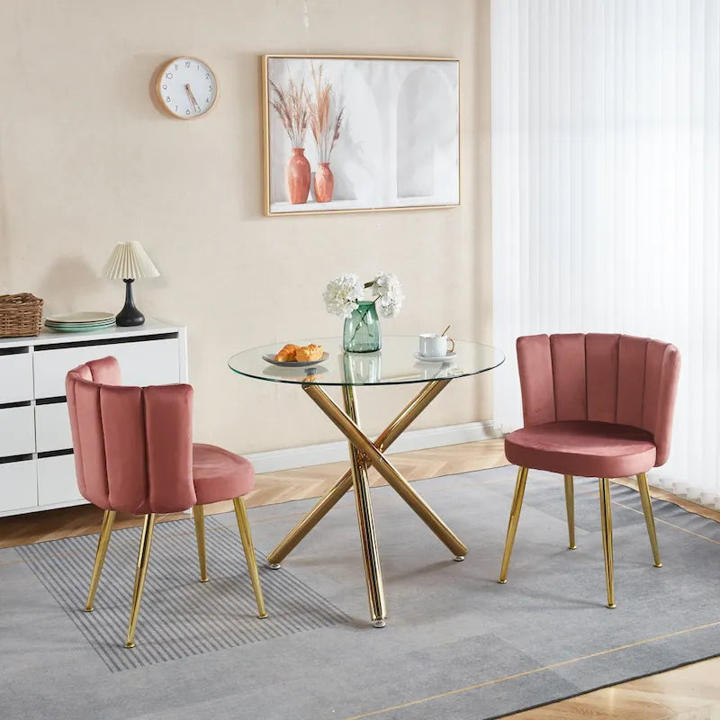 Velvet Dining Chairs with Gold Legs (Set of 2)