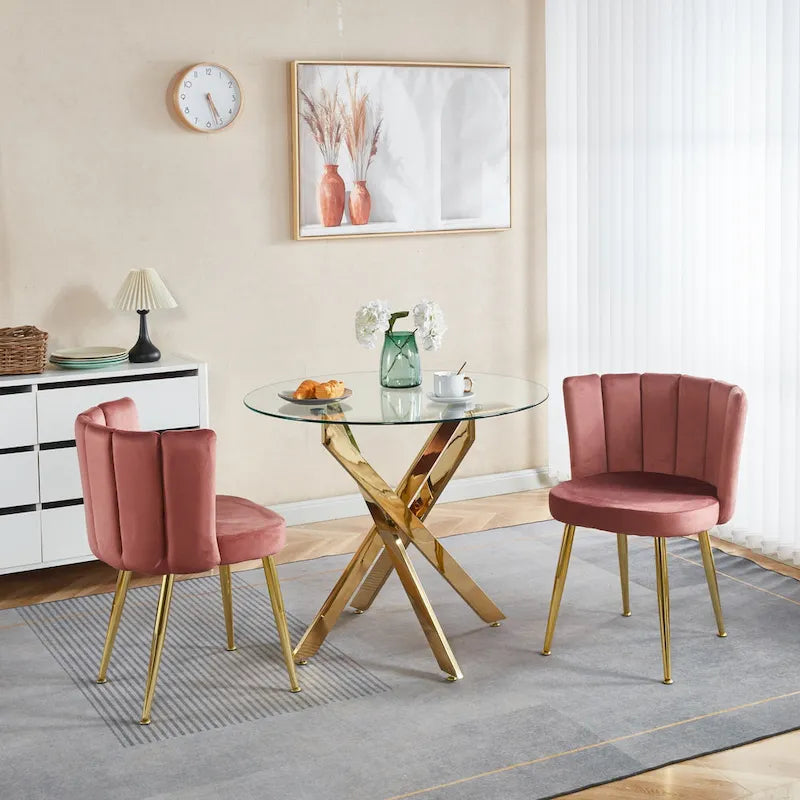 Velvet Dining Chairs with Gold Legs (Set of 2)