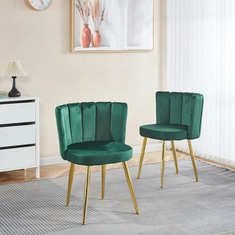 Velvet Dining Chairs with Gold Legs (Set of 2)
