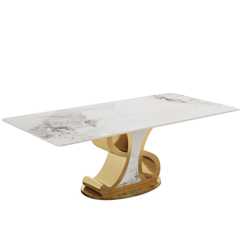 Luxury Rectangular Sintered Stone Dining Table with Stainless Steel Base for 8-10