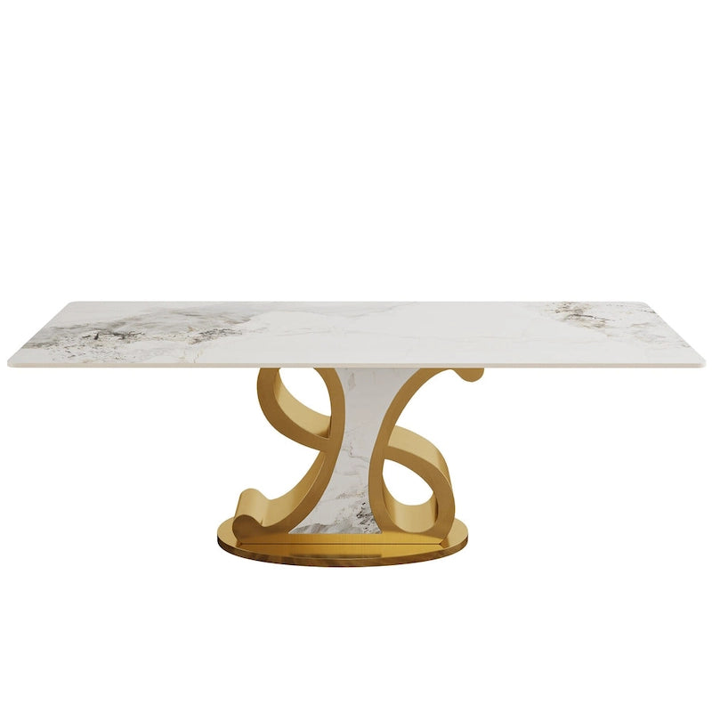 Luxury Rectangular Sintered Stone Dining Table with Stainless Steel Base for 8-10