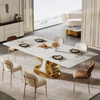 Luxury Rectangular Sintered Stone Dining Table with Stainless Steel Base for 8-10