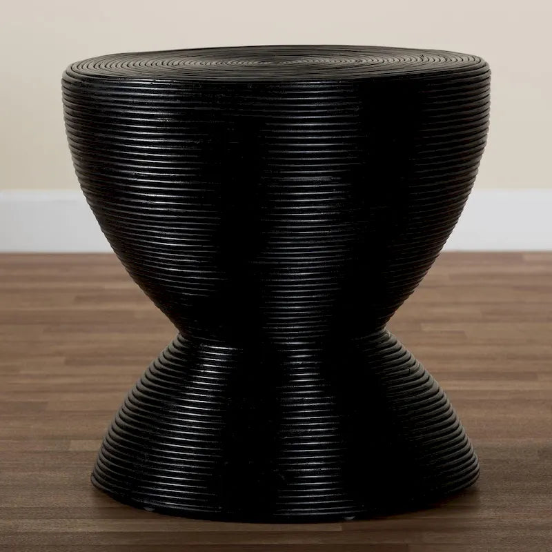 Tokyo Laminated Natural Rattan Side Table - Hourglass Table with Sculptural Design, Boho Chic Style for Living Room