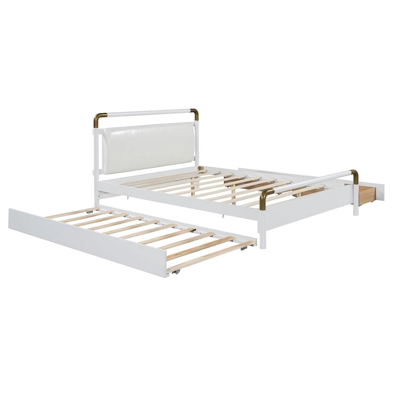Queen Wood Platform Bed with 2 Drawers & Twin XL Trundle