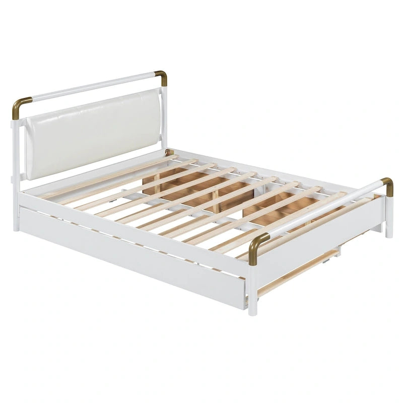 Queen Wood Platform Bed with 2 Drawers & Twin XL Trundle
