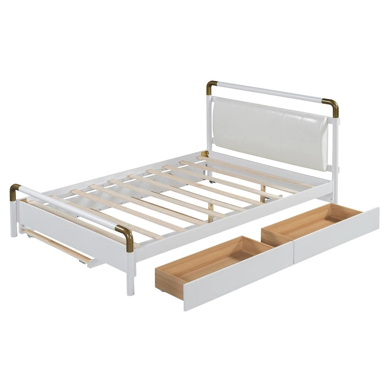 Queen Wood Platform Bed with 2 Drawers & Twin XL Trundle