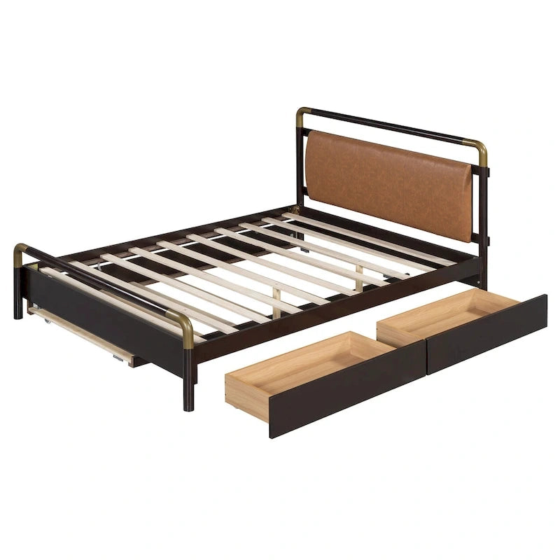 Queen Wood Platform Bed with 2 Drawers & Twin XL Trundle