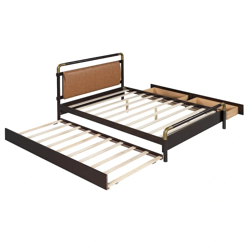 Queen Wood Platform Bed with 2 Drawers & Twin XL Trundle