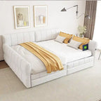 Queen Size Upholstered Platform Bed with USB and 2 Drawers, White