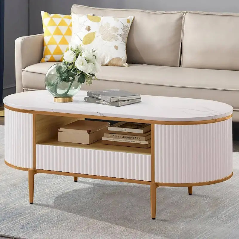 Modern Oval Coffee Table with Drawers for Living Room - N/A