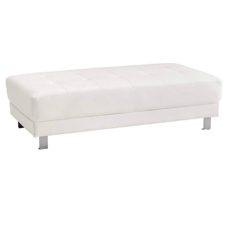 Faux Leather Upholstered Tufted Ottoman - 57 - White
