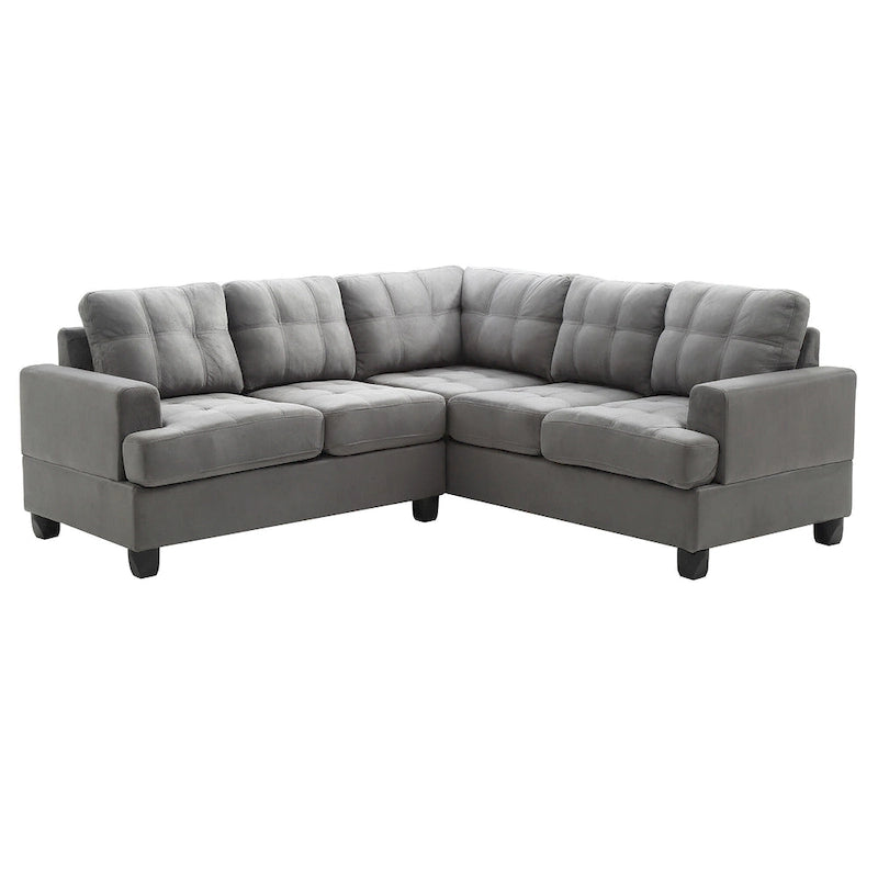 Tufted Microsuede L-Shape Sectional Sofa - 80 - Gray
