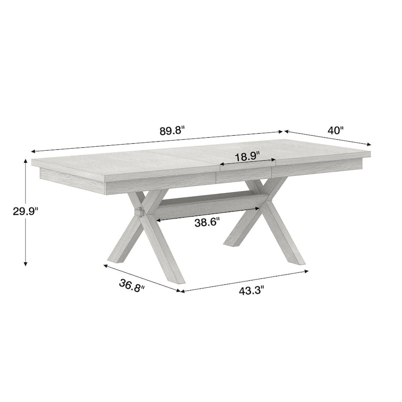 VECELO 90 Inch Modern Solid Wood Rectangular Extendable Dining Table