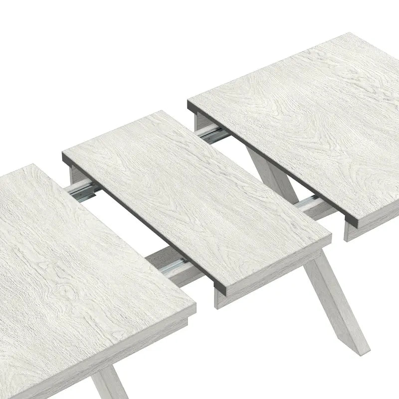 VECELO Dining Table Set with Bench, Solid Wood Rectangular Extendable Dining Table & 4 Solid Wood Dining Chairs