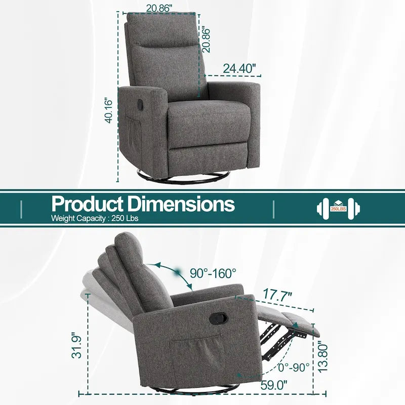 Manual Recliner Chair with Swivel & Glide