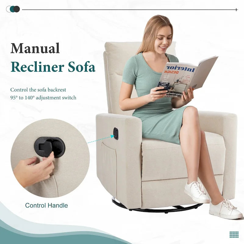 Manual Recliner Chair with Swivel & Glide