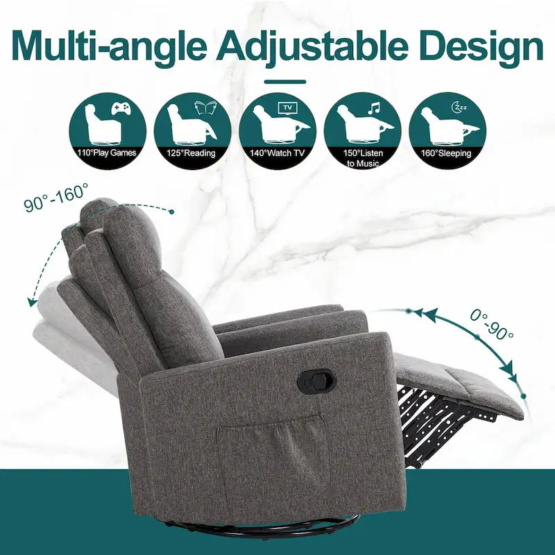 Manual Recliner Chair with Swivel & Glide