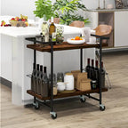 Home Bar Cart 2-tier Home Bar Cart w/ Lockable Wheels &