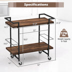 Home Bar Cart 2-tier Home Bar Cart w/ Lockable Wheels &