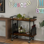 Home Bar Cart 2-tier Home Bar Cart w/ Lockable Wheels &