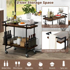 Home Bar Cart 2-tier Home Bar Cart w/ Lockable Wheels &