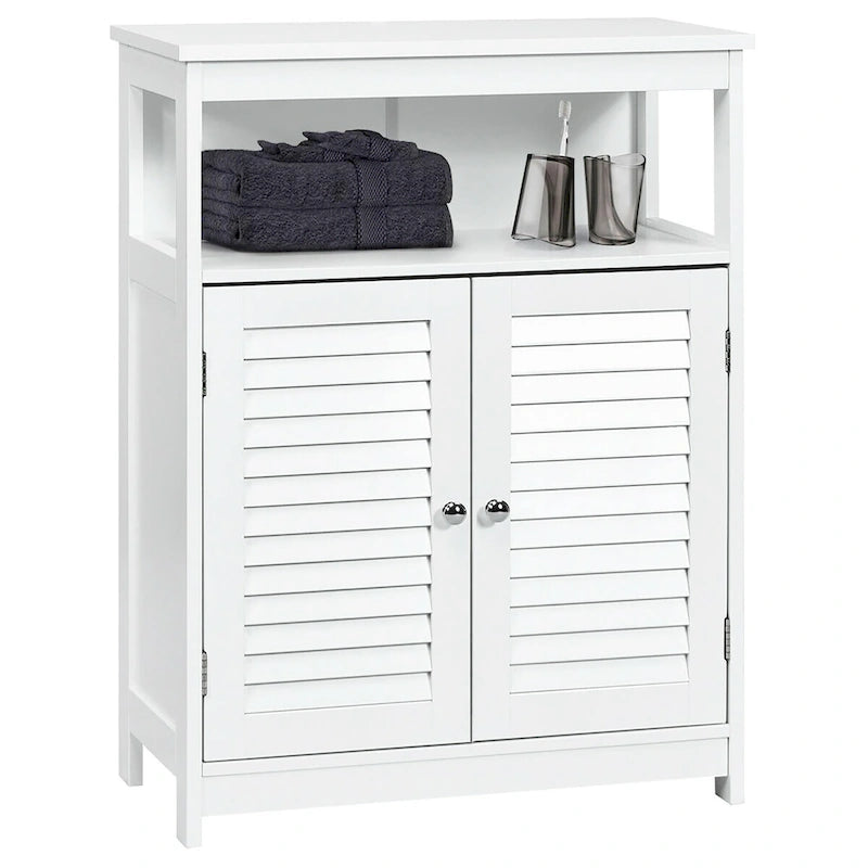 Costway Bathroom Storage Wood Floor Cabinet with Double Shutter Door