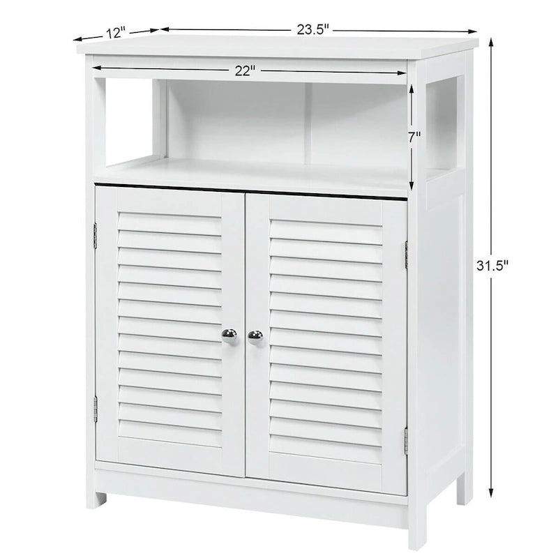 Costway Bathroom Storage Wood Floor Cabinet with Double Shutter Door