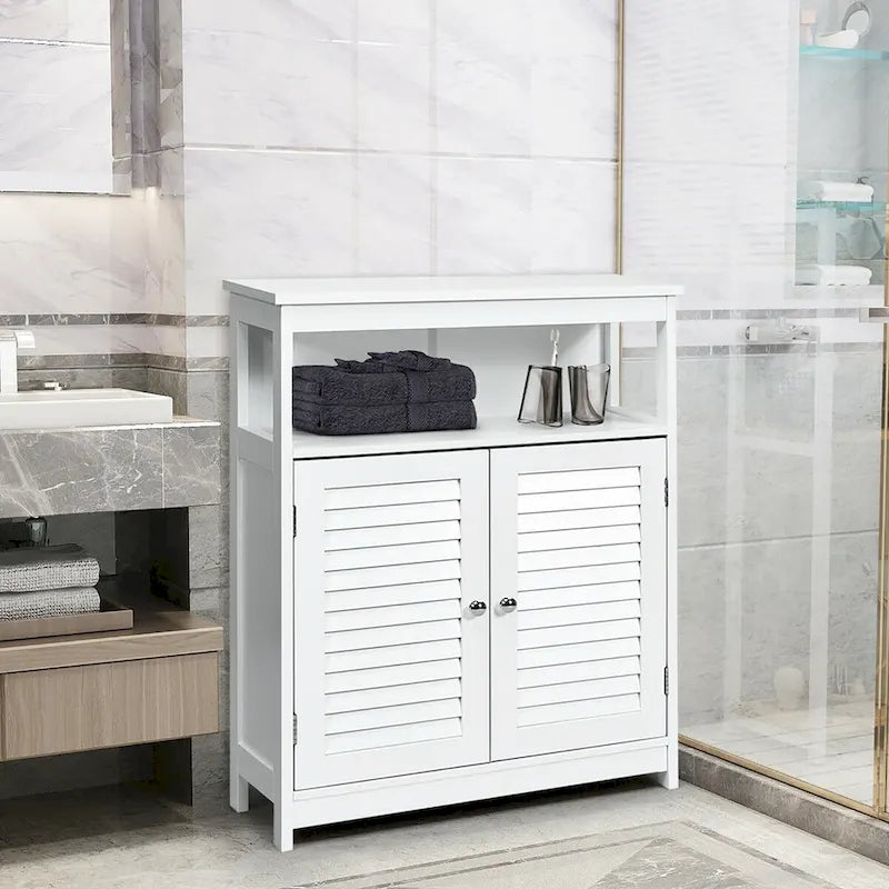 Costway Bathroom Storage Wood Floor Cabinet with Double Shutter Door