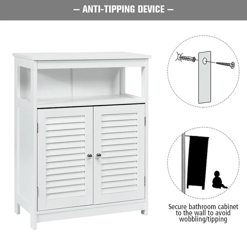 Costway Bathroom Storage Wood Floor Cabinet with Double Shutter Door