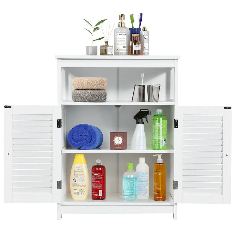 Costway Bathroom Storage Wood Floor Cabinet with Double Shutter Door