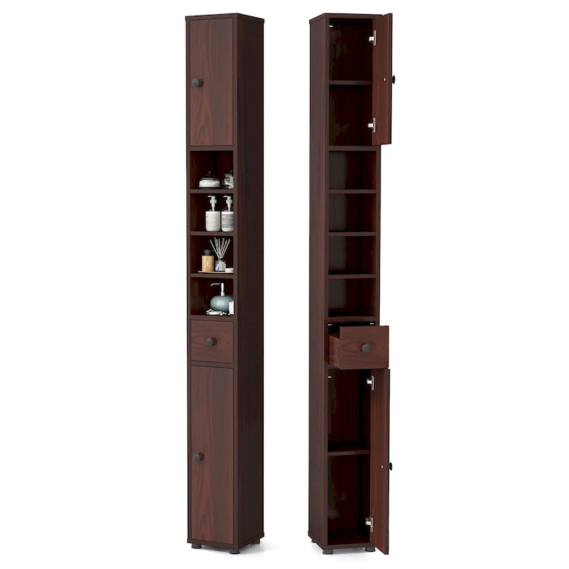 Gymax Tall Slim Bathroom Storage Cabinet Linen Tower w/Drawer